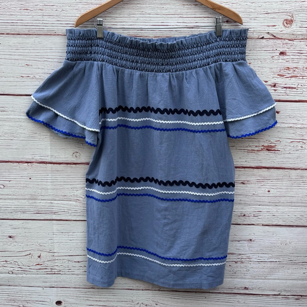NWT Mud Pie Finnegan Ric Rac Dress in Stonewash Blue Sz L - Picture 9 of 16